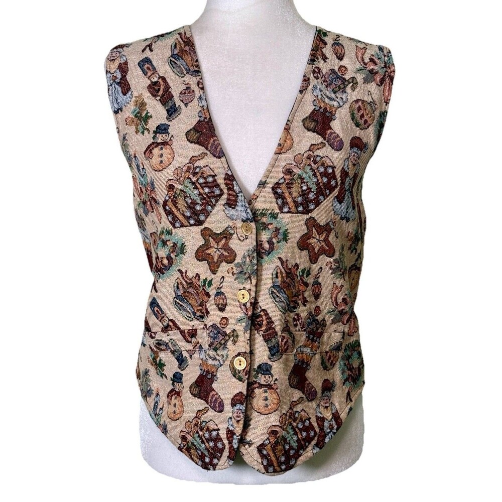 Vintage MLNY Women’s 90s Ugly Christmas Tapestry Vest Holiday Party Nutcracker L